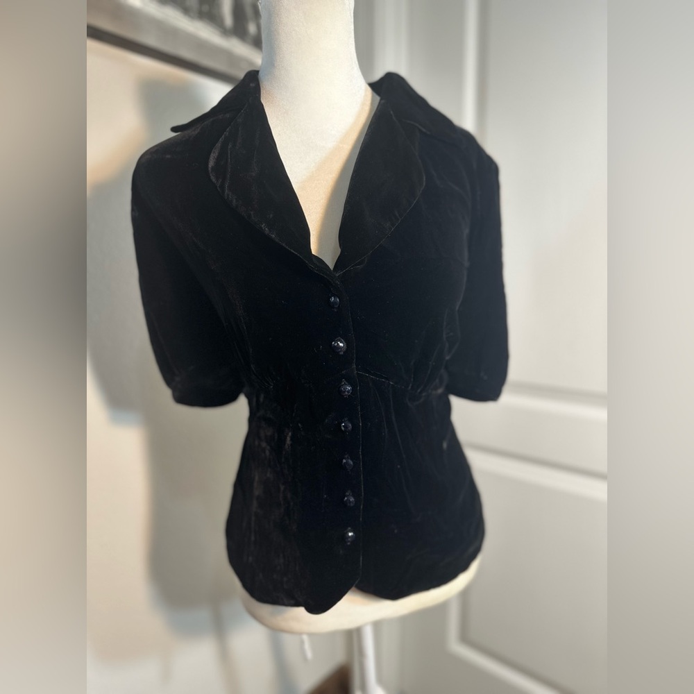 Vintage Talbots black velvet button down
blouse women size 14 - Picture 5 of 7